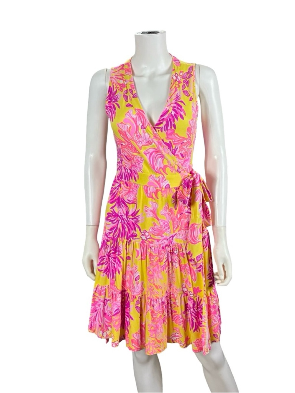 Lilly Pulitzer Yellow & Pink Folly Floral Wrap Dress